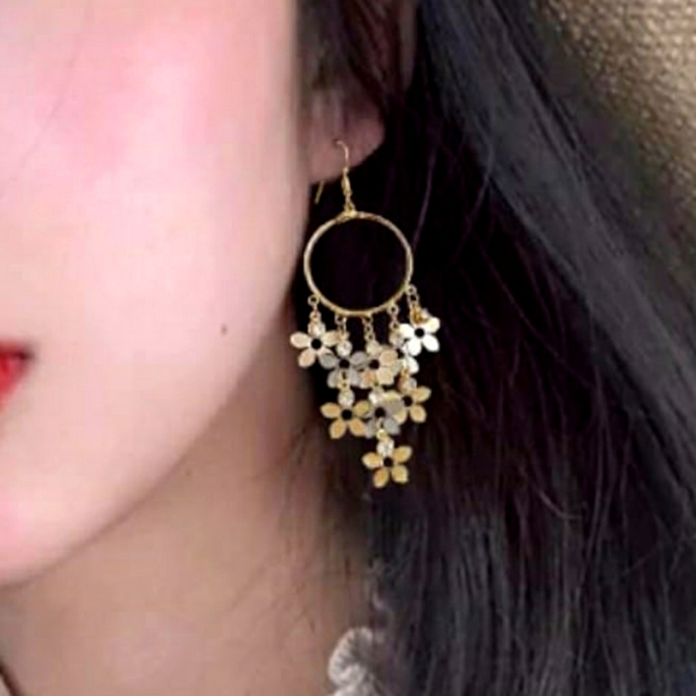 Gold Floral Chandelier Earrings | Dangle Statement Jewelry
